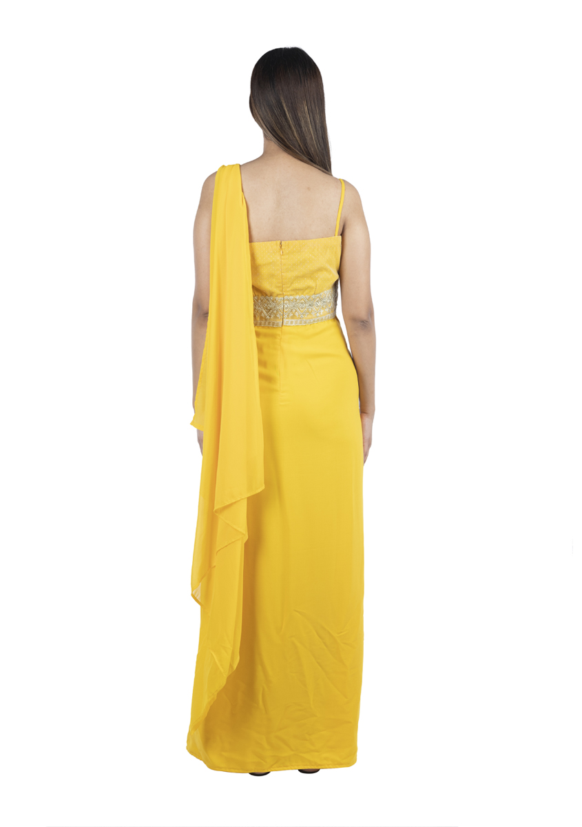 Burgundy Gown With Attached Dupatta – Sanya Gulati